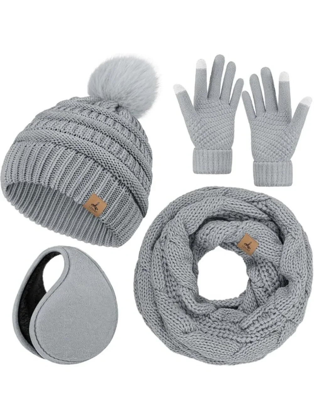 Cozy Winter Beanie, Scarf & Gloves Set with Ear Muffs | Touch Screen, One Size